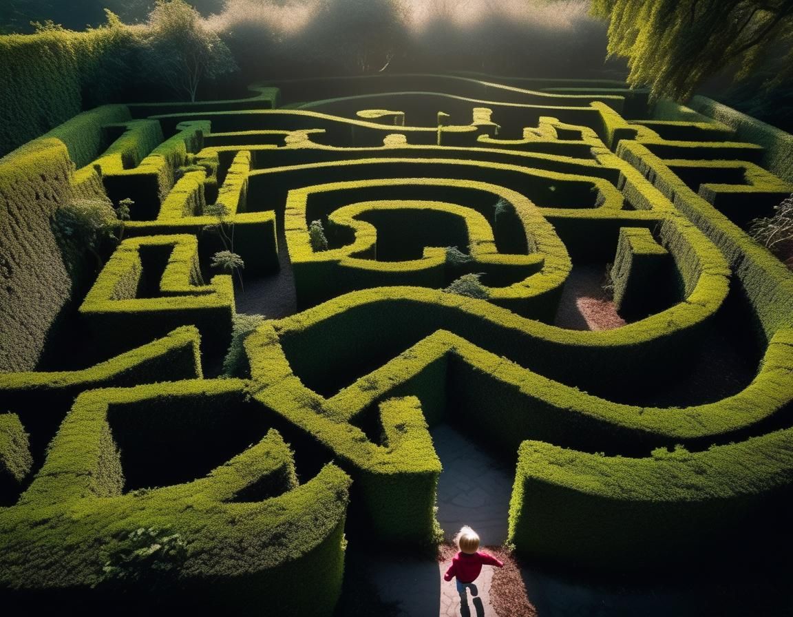 A wide angle overhead view of a small child walking through ...