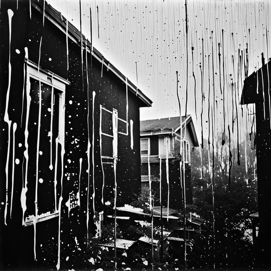 Gritty Black and White House in Abstract Expressionism