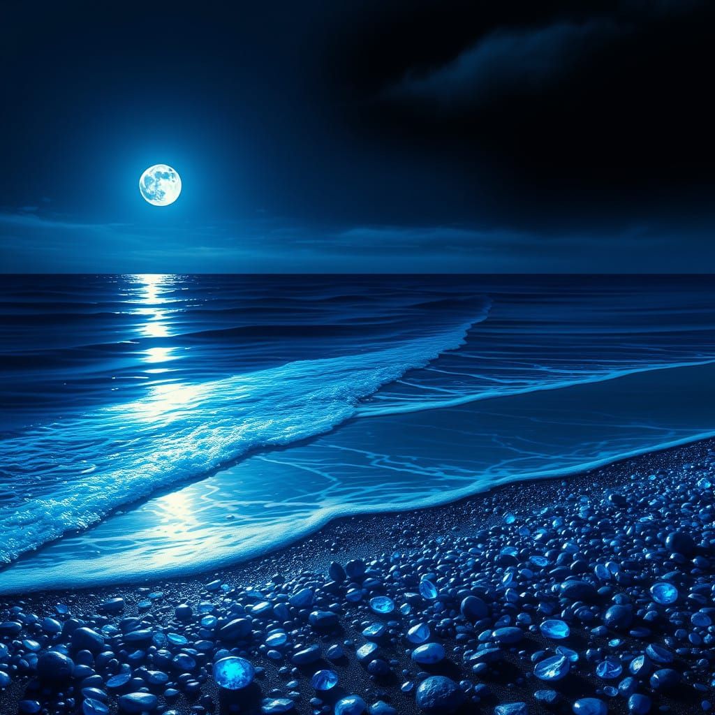Moonlit Seaside Dawn with Shimmering Light and Radiant Blue ...