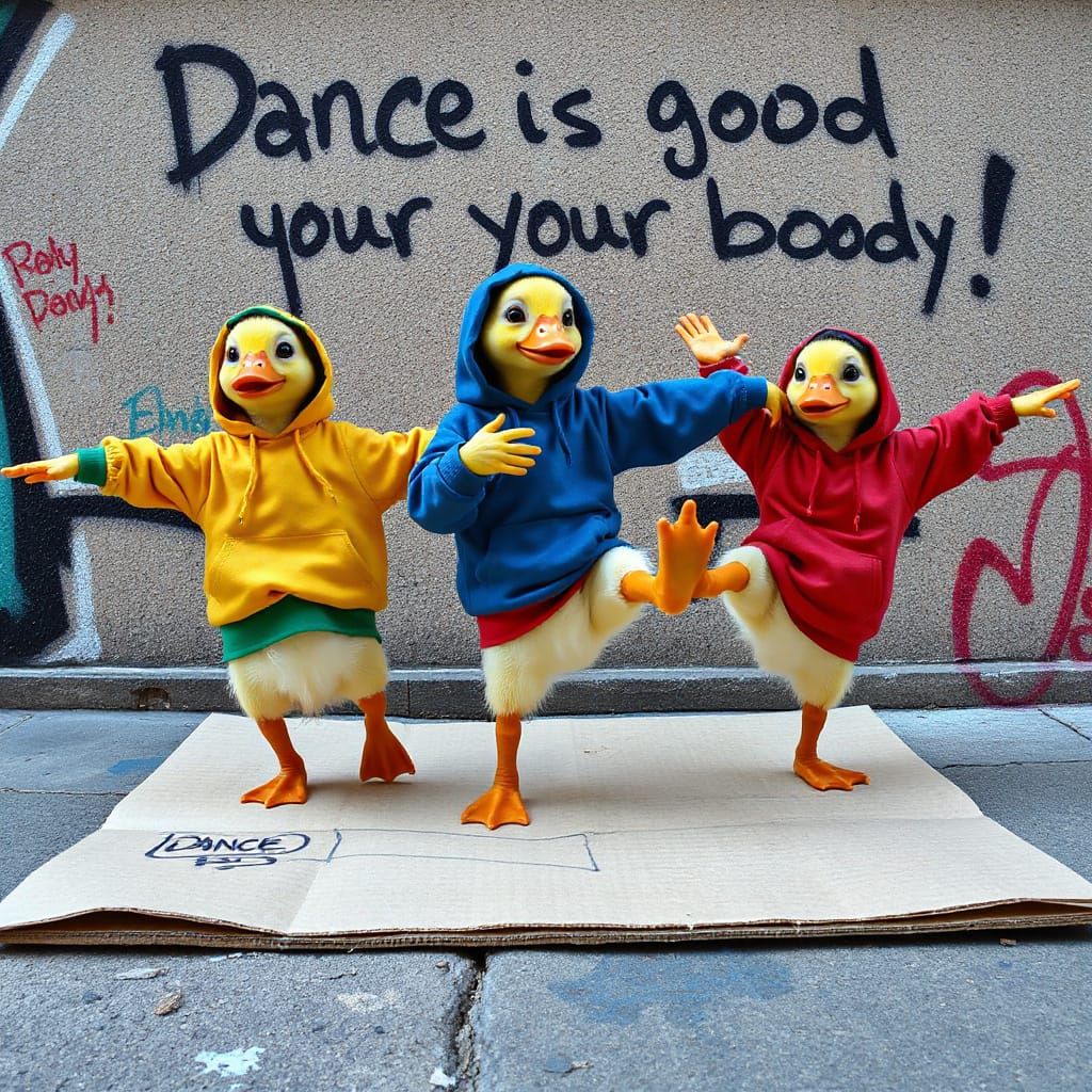 Duckling Breakdancers in Street Art Style