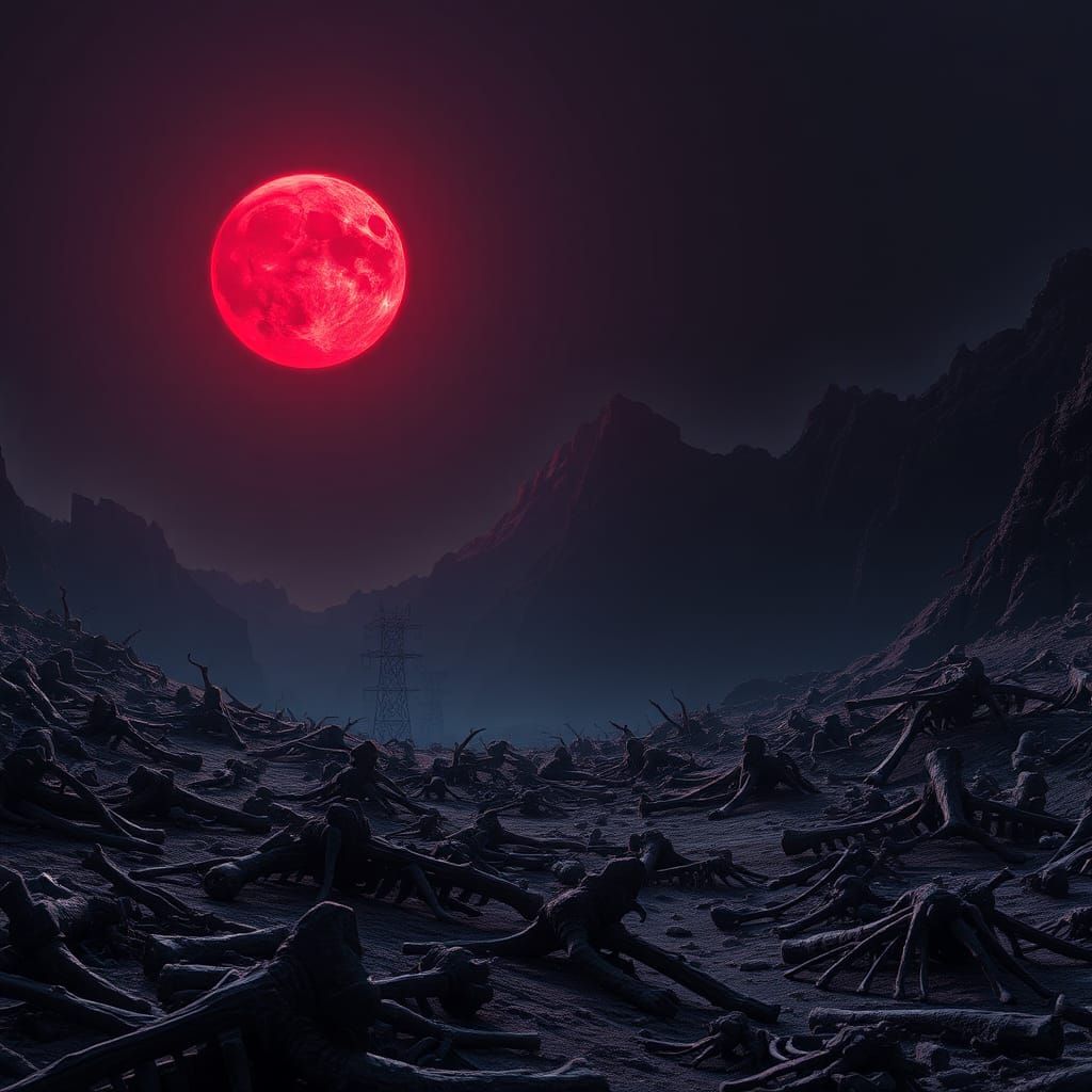 Mystical Moonlit Valley of Ancient Bones