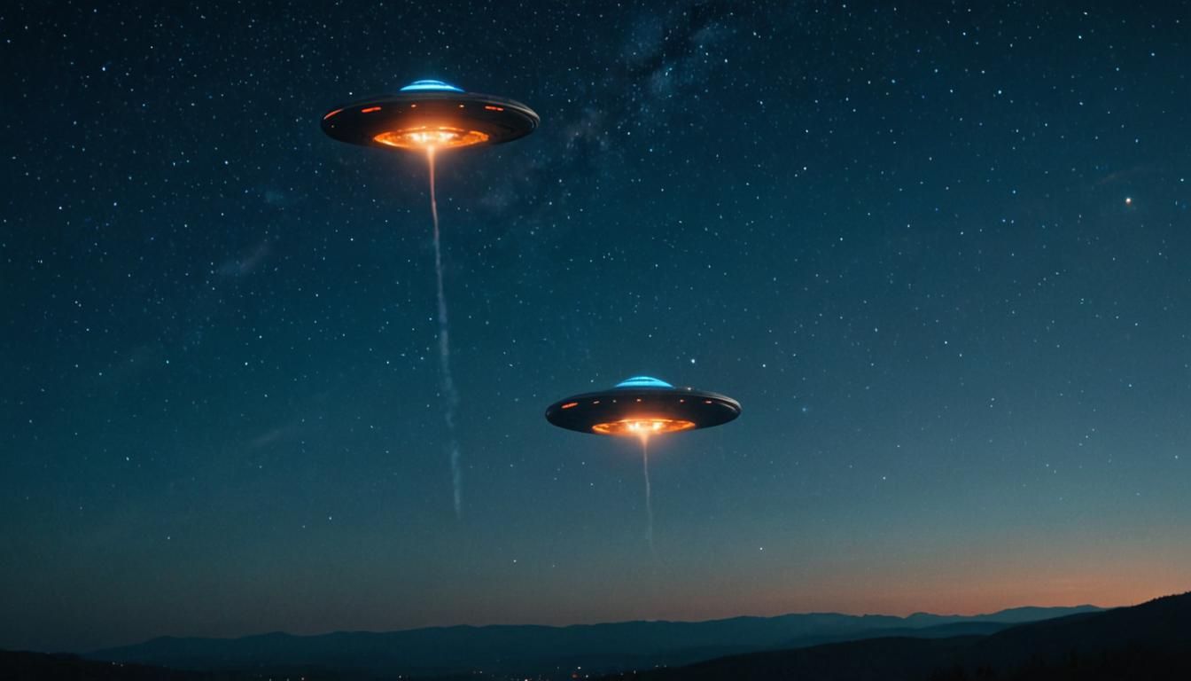 UFOs Soaring Through Starry Night Sky
