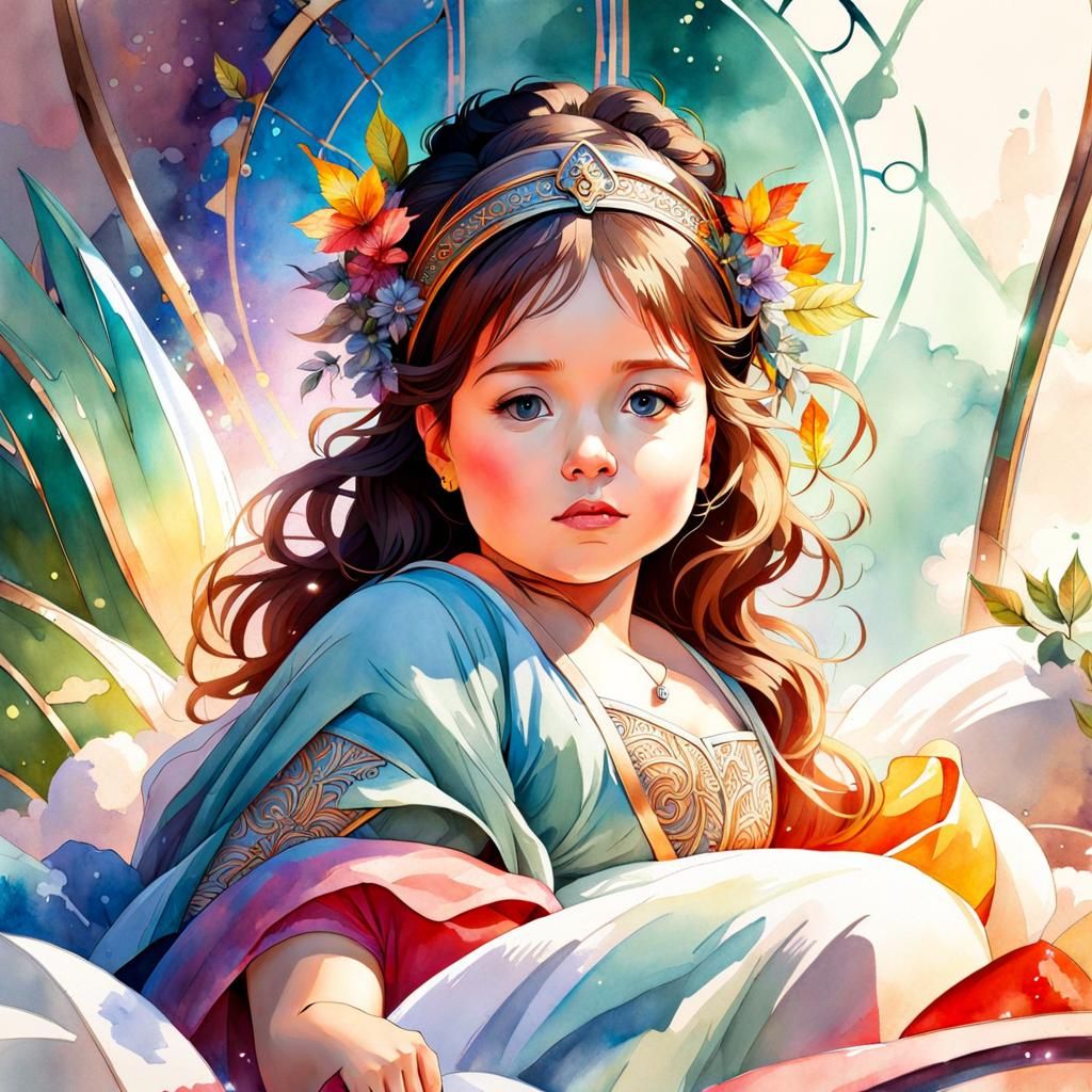 Happy Baby in Crib: Watercolor Ink Drawing