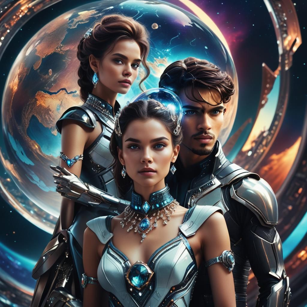 Futuristic Couple in Sci-Fi Landscape: Digital Portrait