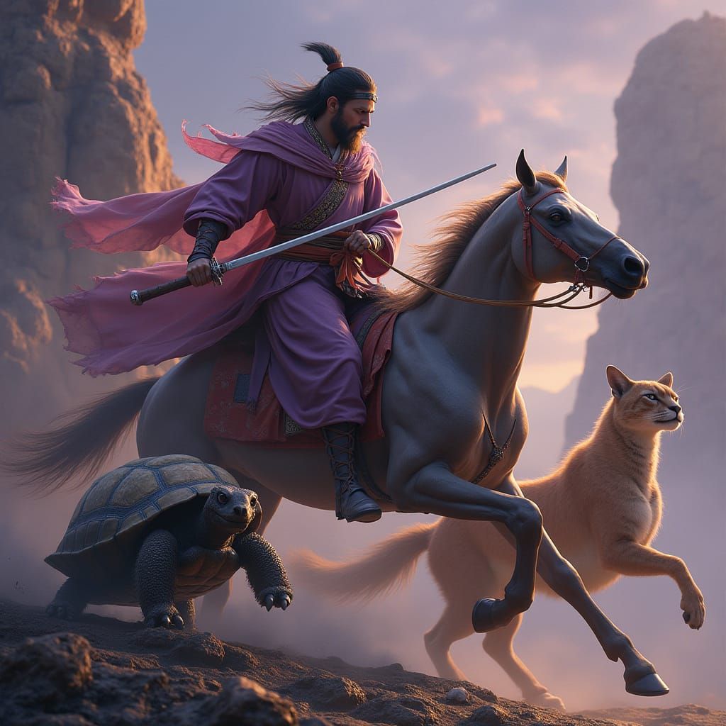 Kung Fu Animals Training in a Dark Fantasy Landscape