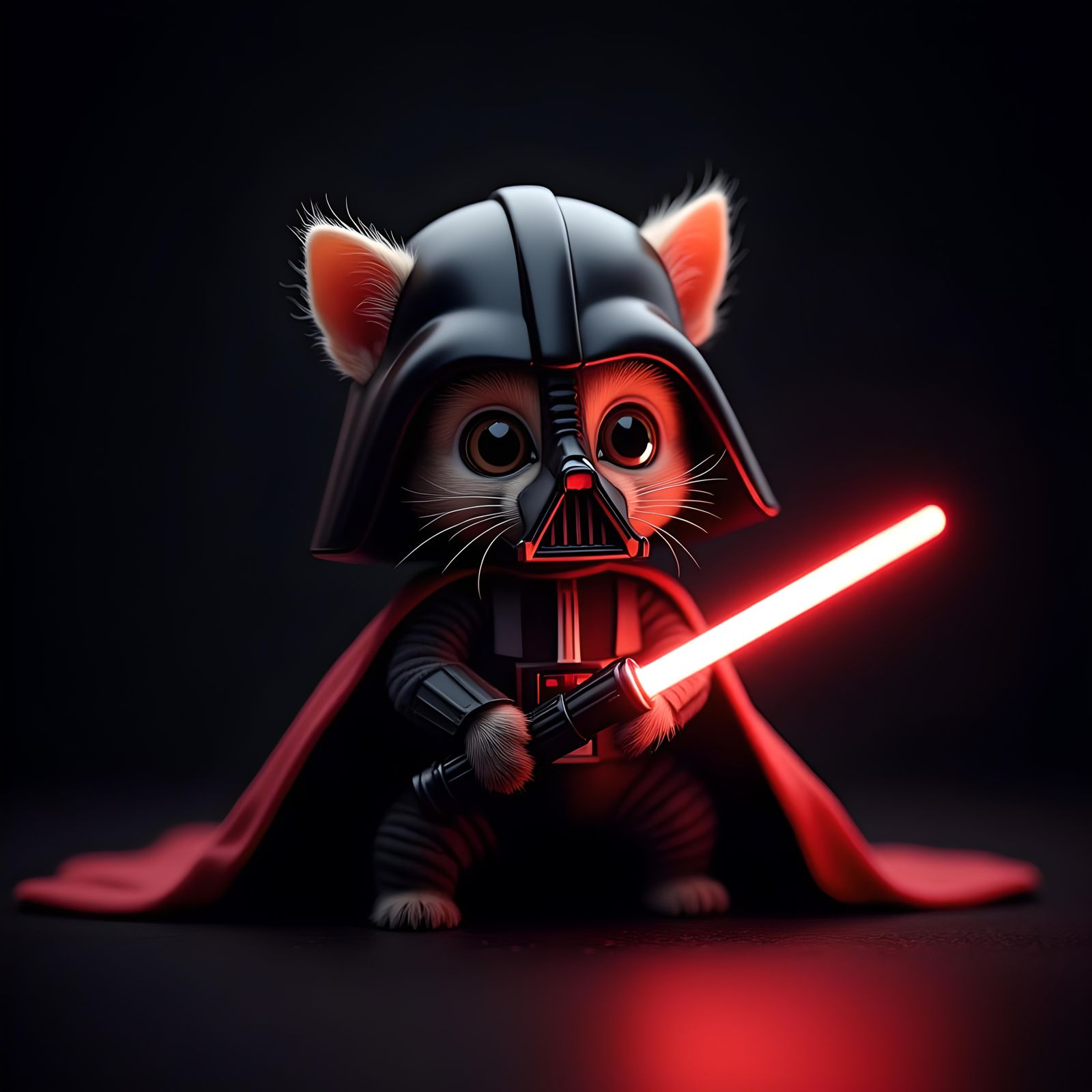 Impossibly cute, big-eyed kitten dressed in miniature darth ...