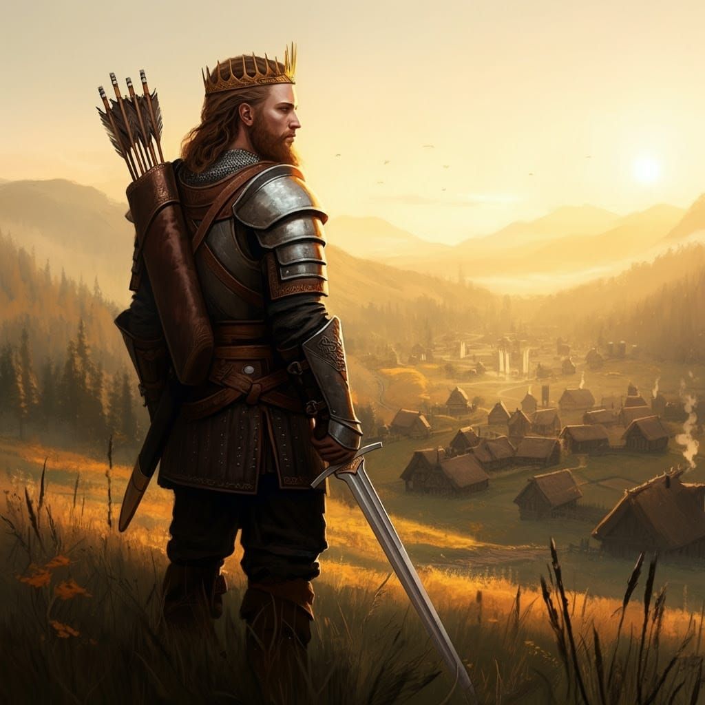 Regal Warrior in Serene Landscape