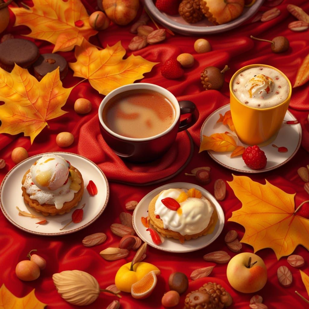 Autumn Picnic Breakfast in Detailed Digital Art