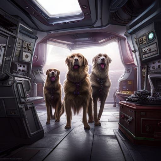 Zombie Dogs on Spaceship: Detailed Fantasy Art