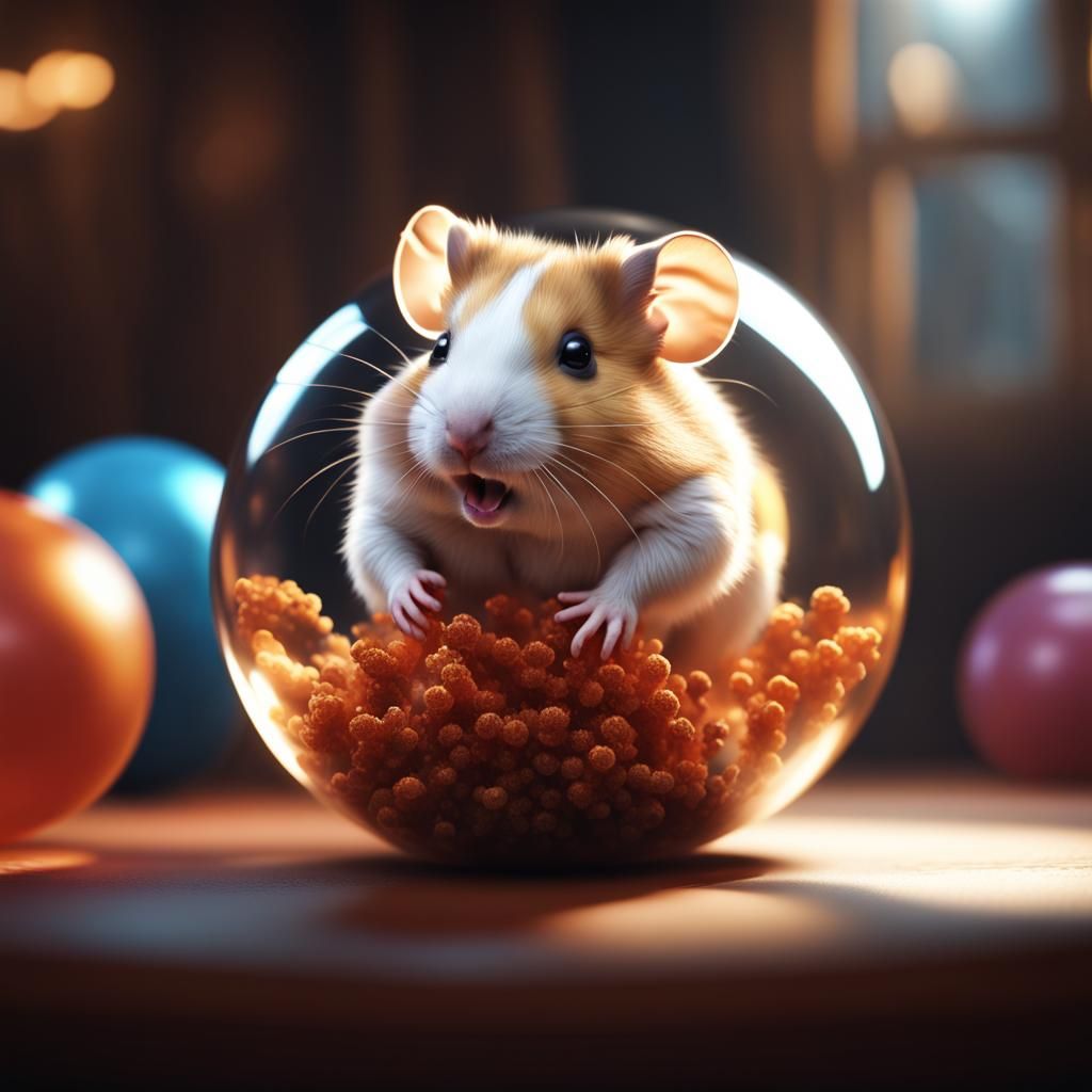 Hamster Running in Exercise Ball, Detailed Digital Art