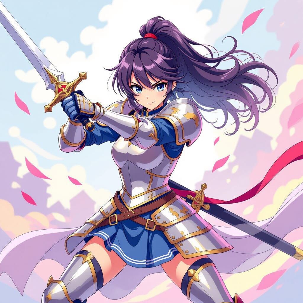 Anime Knight Girl in Armor with Sword