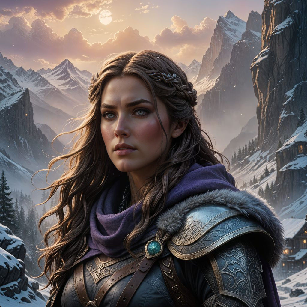 Viking Goddess Amidst Purple Mountains