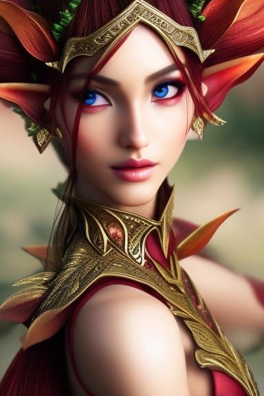 Beautiful Dark Skinned Fire Elf Portrait