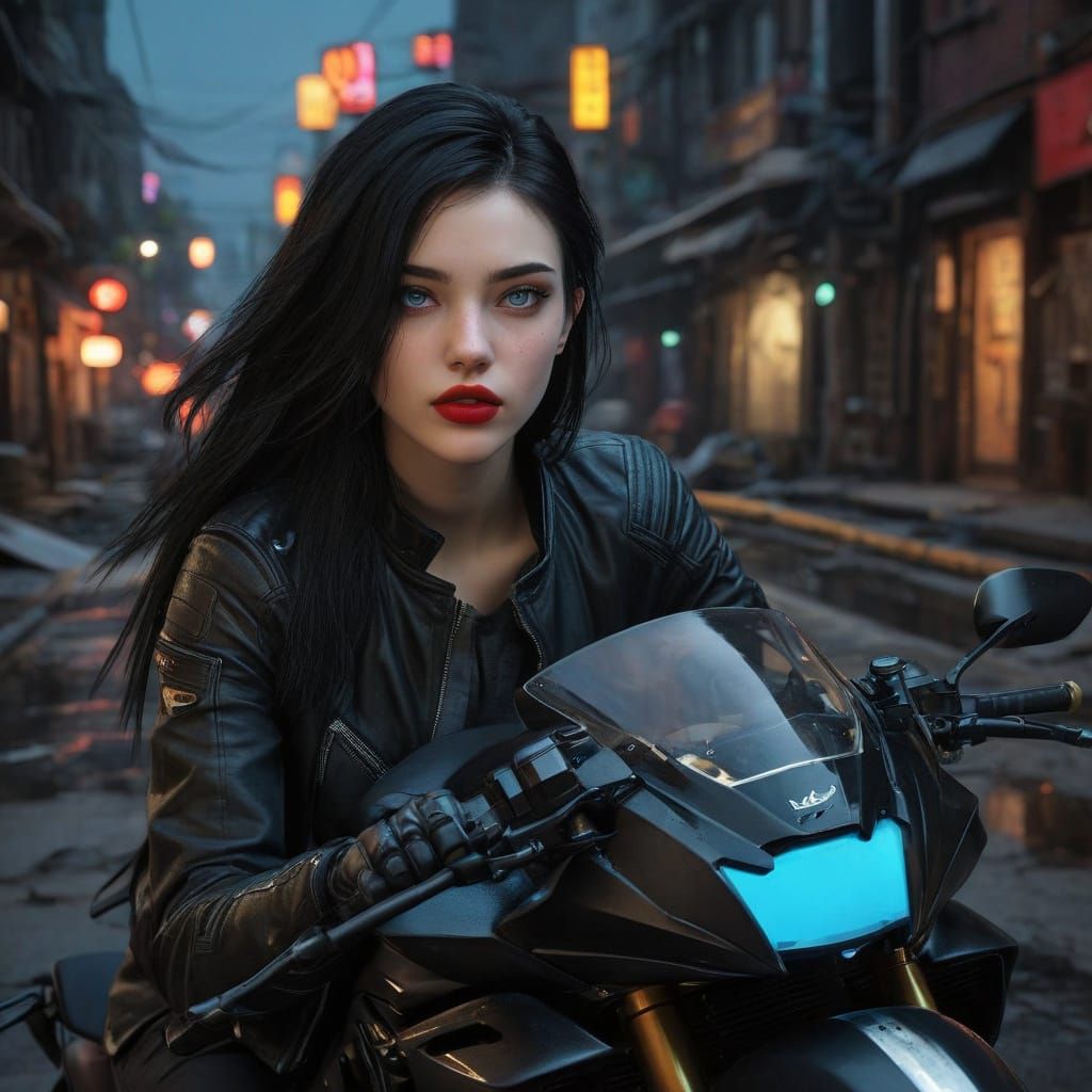 Glamorous Biker Chick in Cyberpunk Style