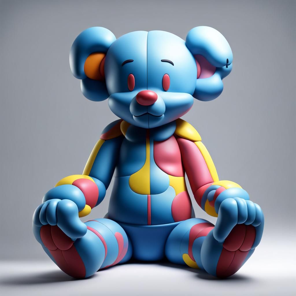 Kaws-Inspired Figure with Bear Features in T-Pose