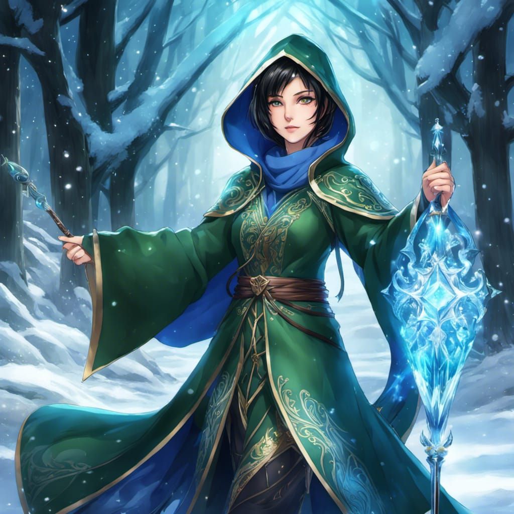 Anime Mage Woman with Ice Magic