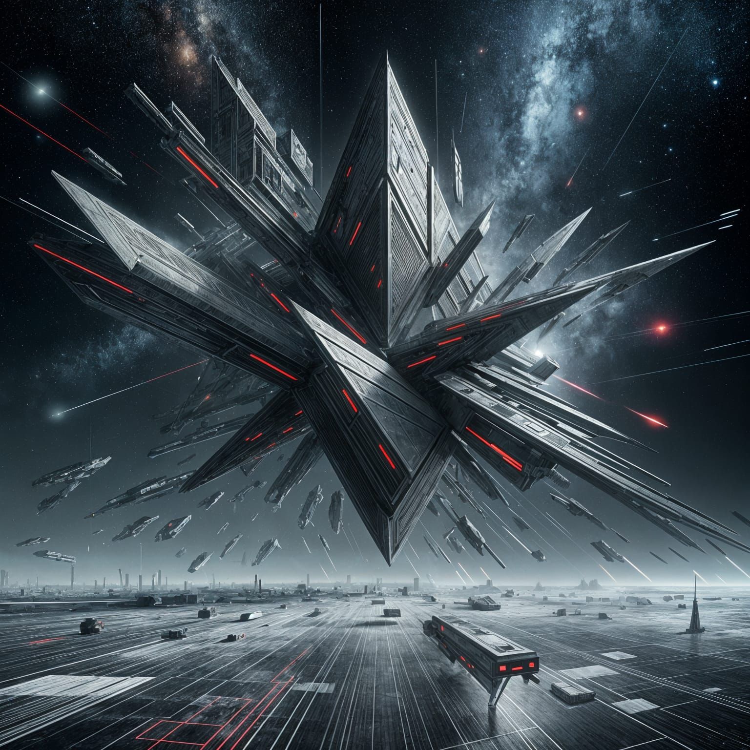 Surreal Minimalist Sci-Fi Scene with Neon Accents