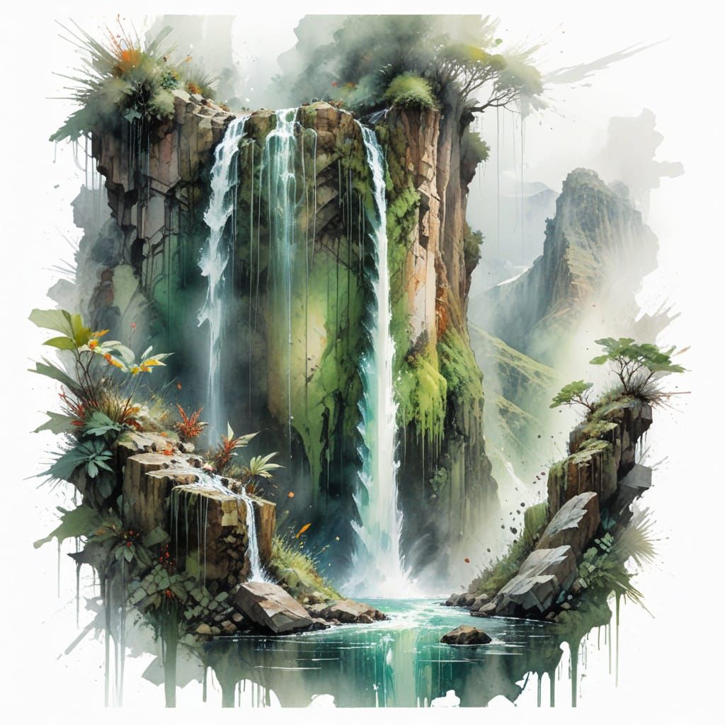 Ethereal Waterfall in a Verdant Canyon