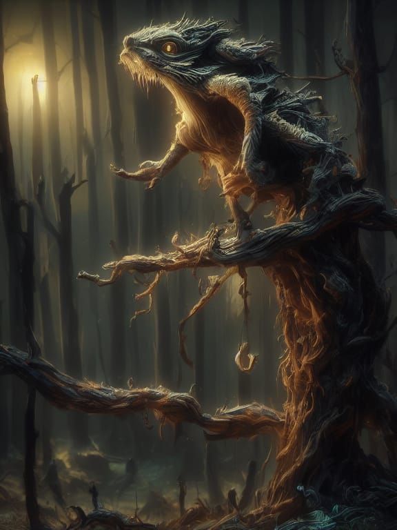 Monstrous Tree Creature in Dark Forest