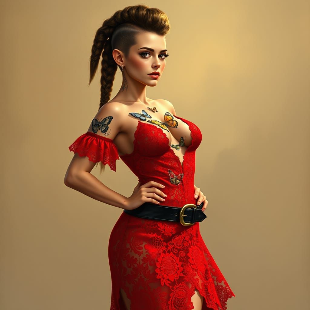 Dwarf Farm Wife in Red Lace Dress