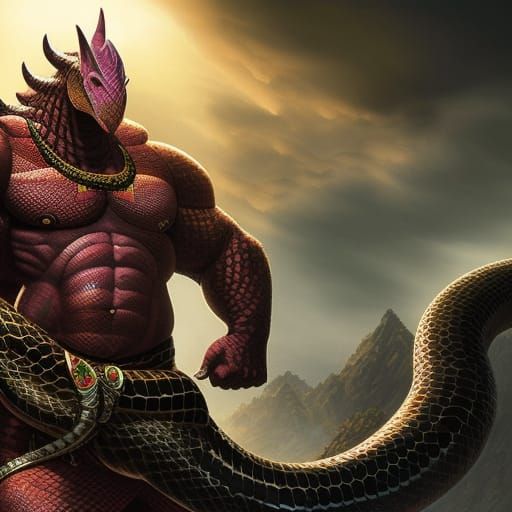 Detailed Naga from Dungeons and Dragons in Digital Art