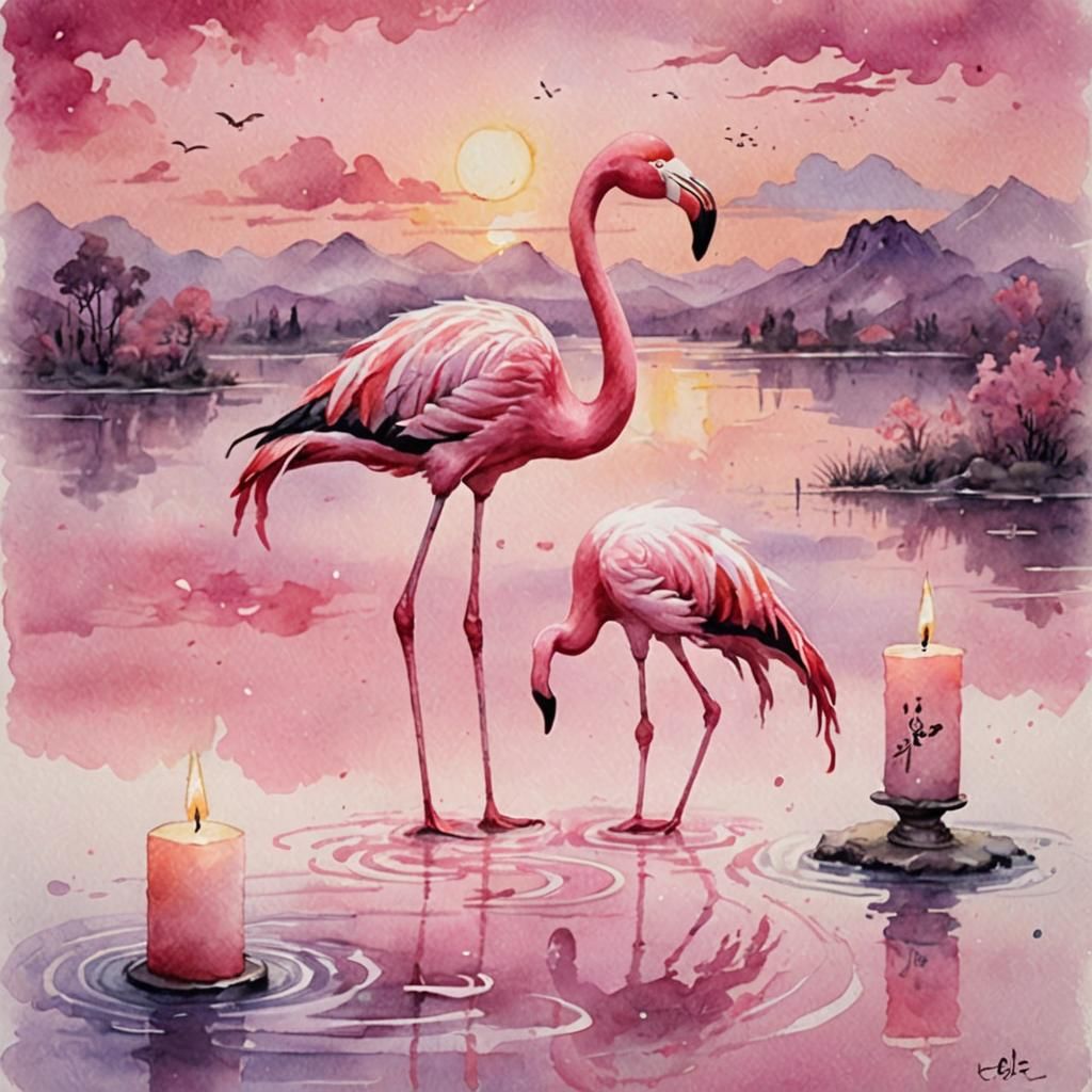 Pink Flamingo in Dreamy Landscape
