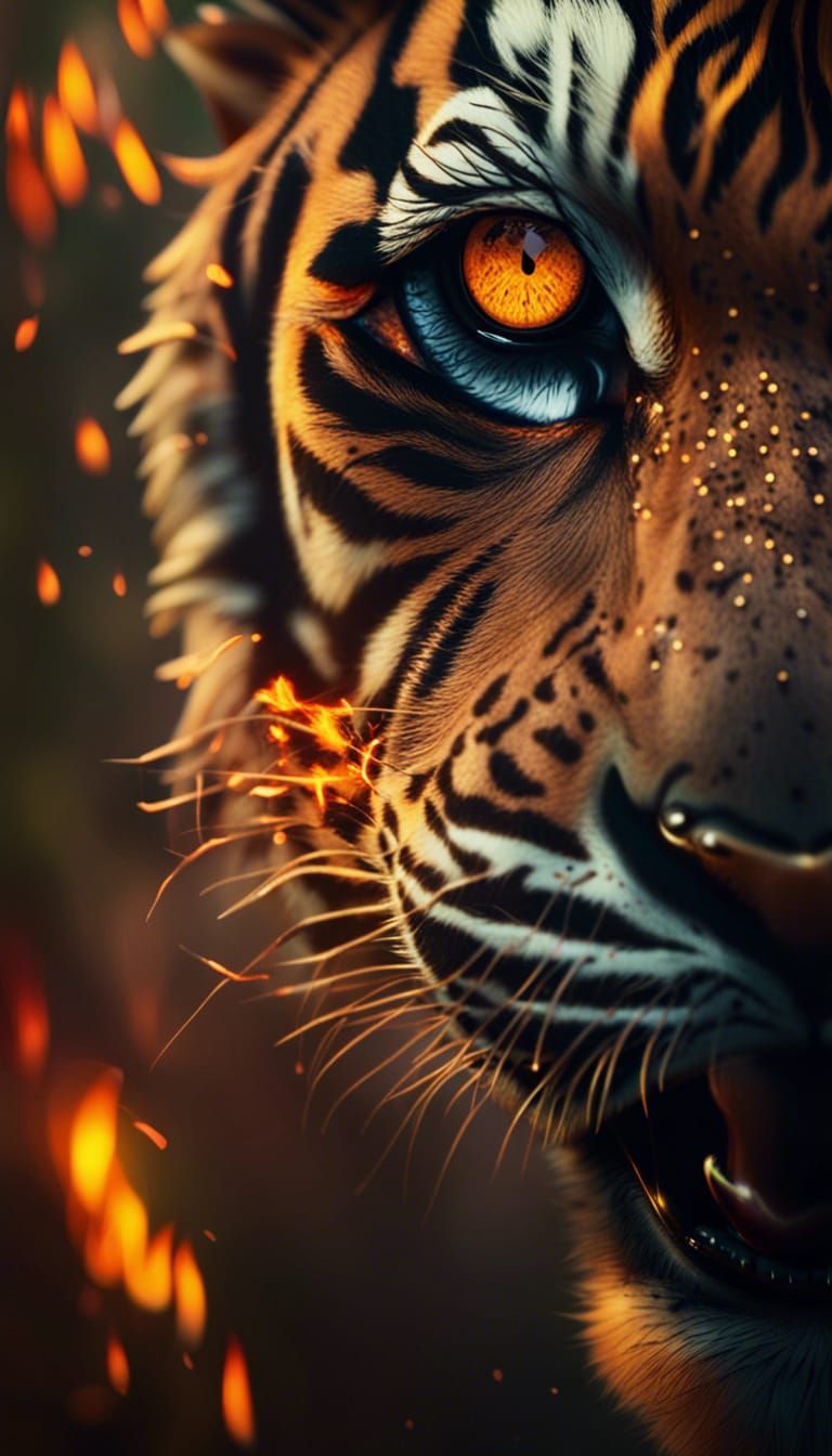 Tiger's Eye Reflects Fire in Dark Fantasy Style
