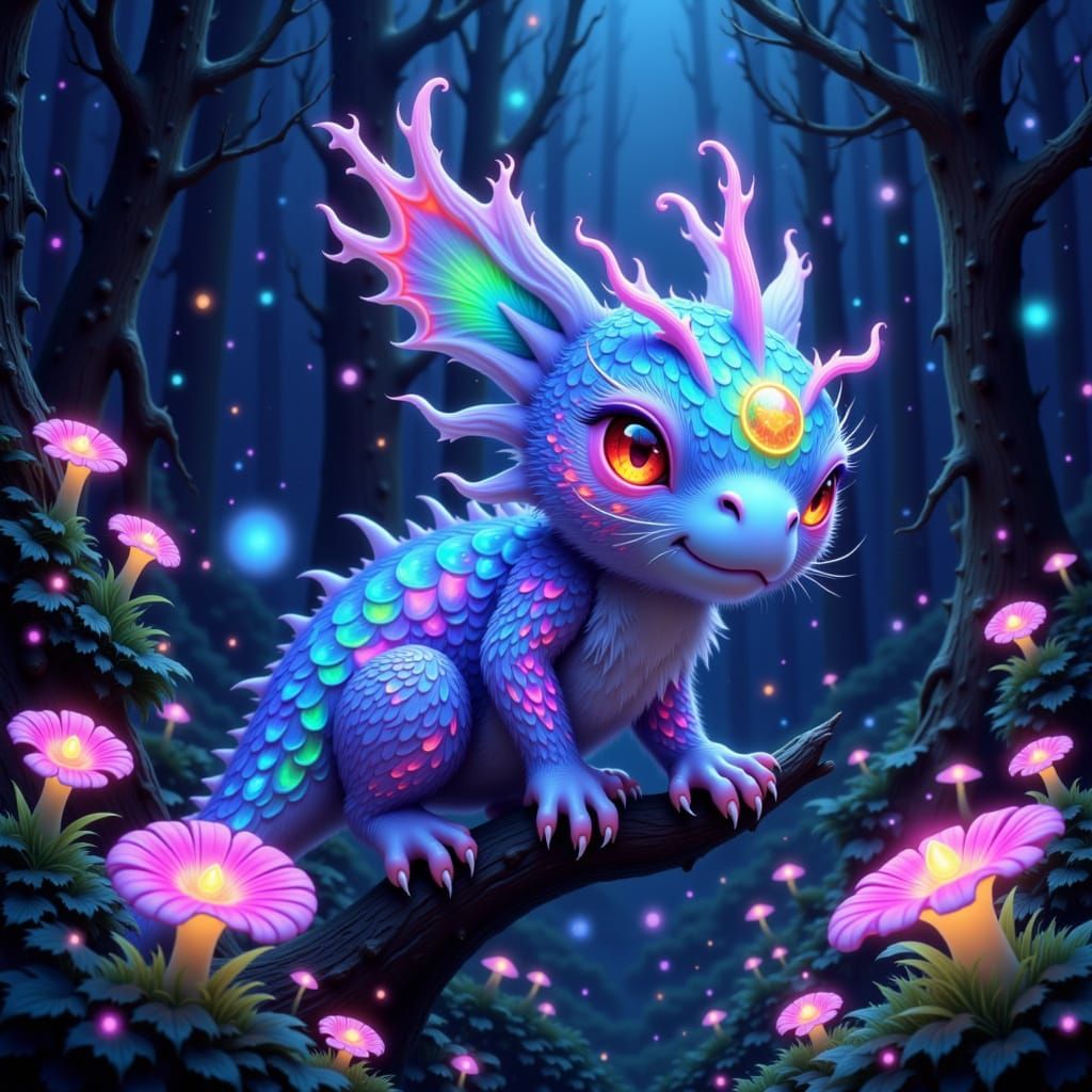 Bioluminescent Creature in Alien Forest