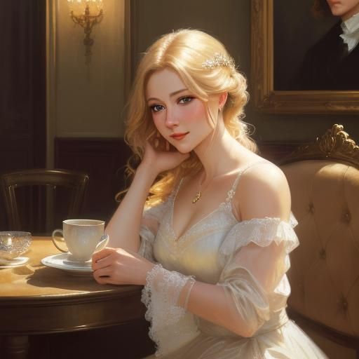 Elegant Woman at Paris Cafe, Romantic Impressionism