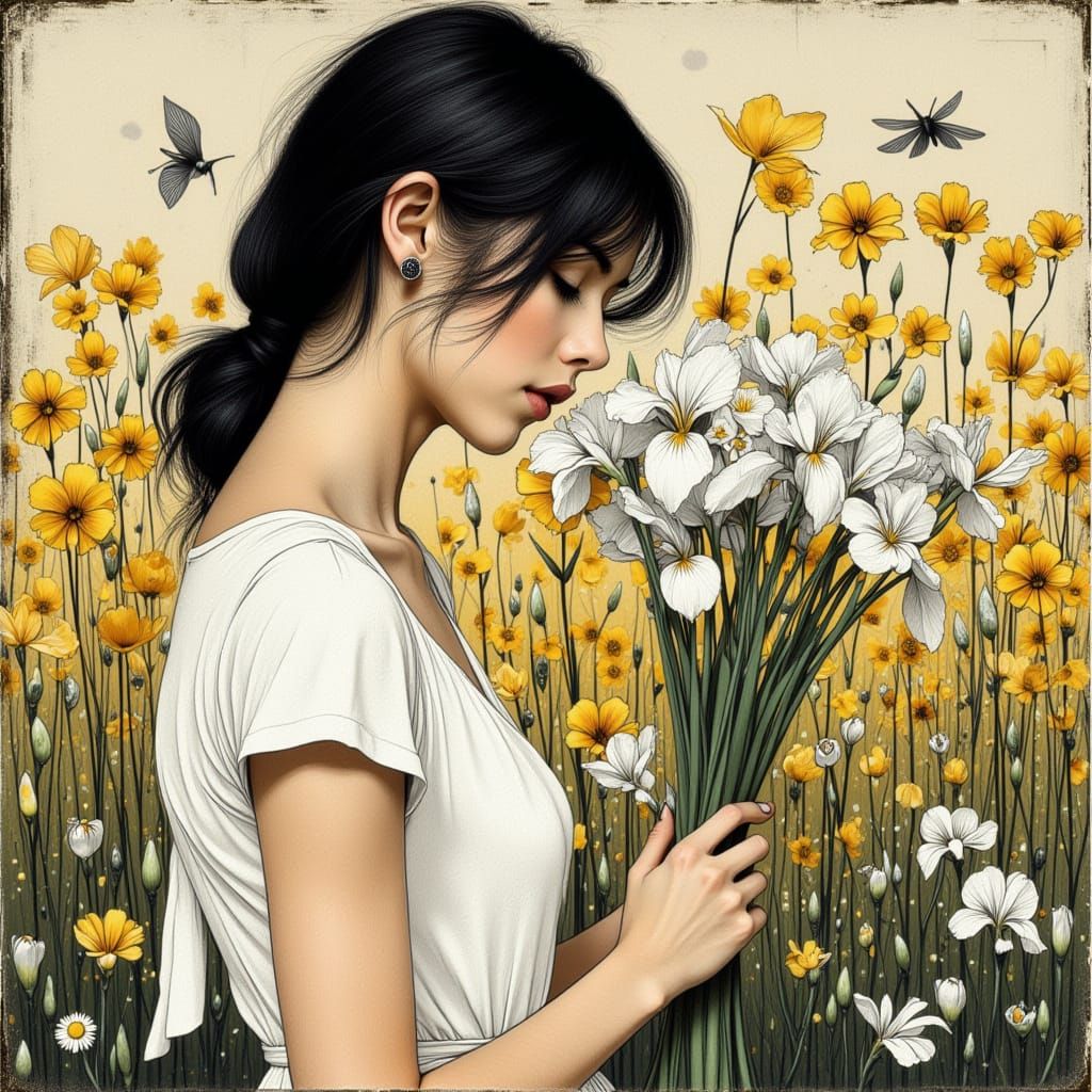 Lady in the Field of Flowers