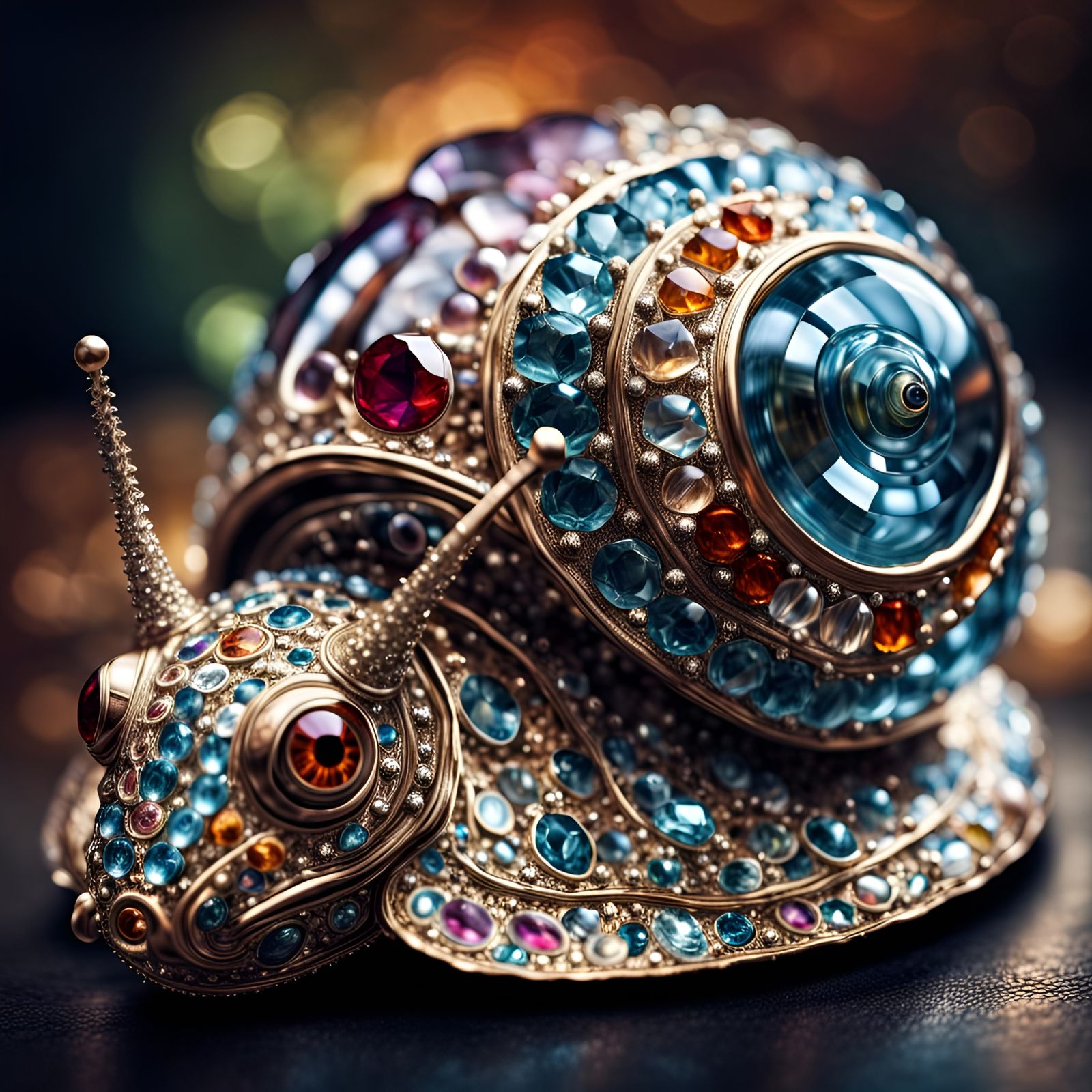 Jeweled Glass Snail: Hyperrealistic Detailed Image