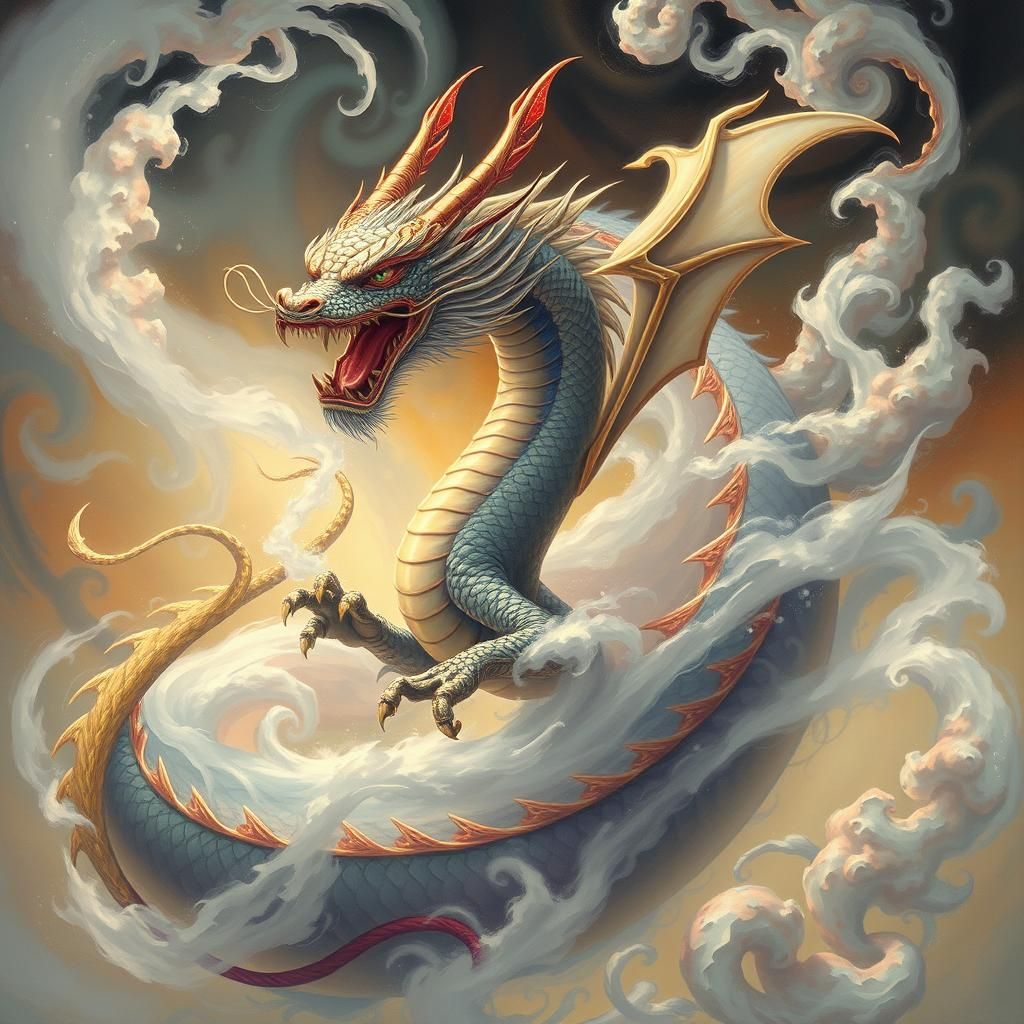 Mystical Dragon Materializing in Fantasy Art Style