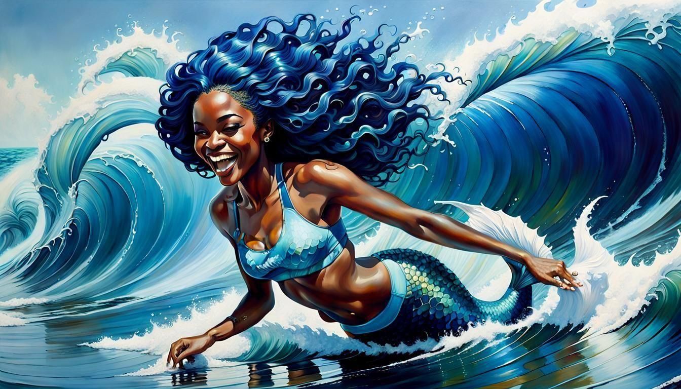 Nigerian Woman in Pale Blue Sports Bra: Oil Painting