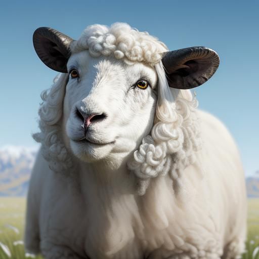 Majestic Black Sheep Amidst a Flock of White in a Vibrant Ne...