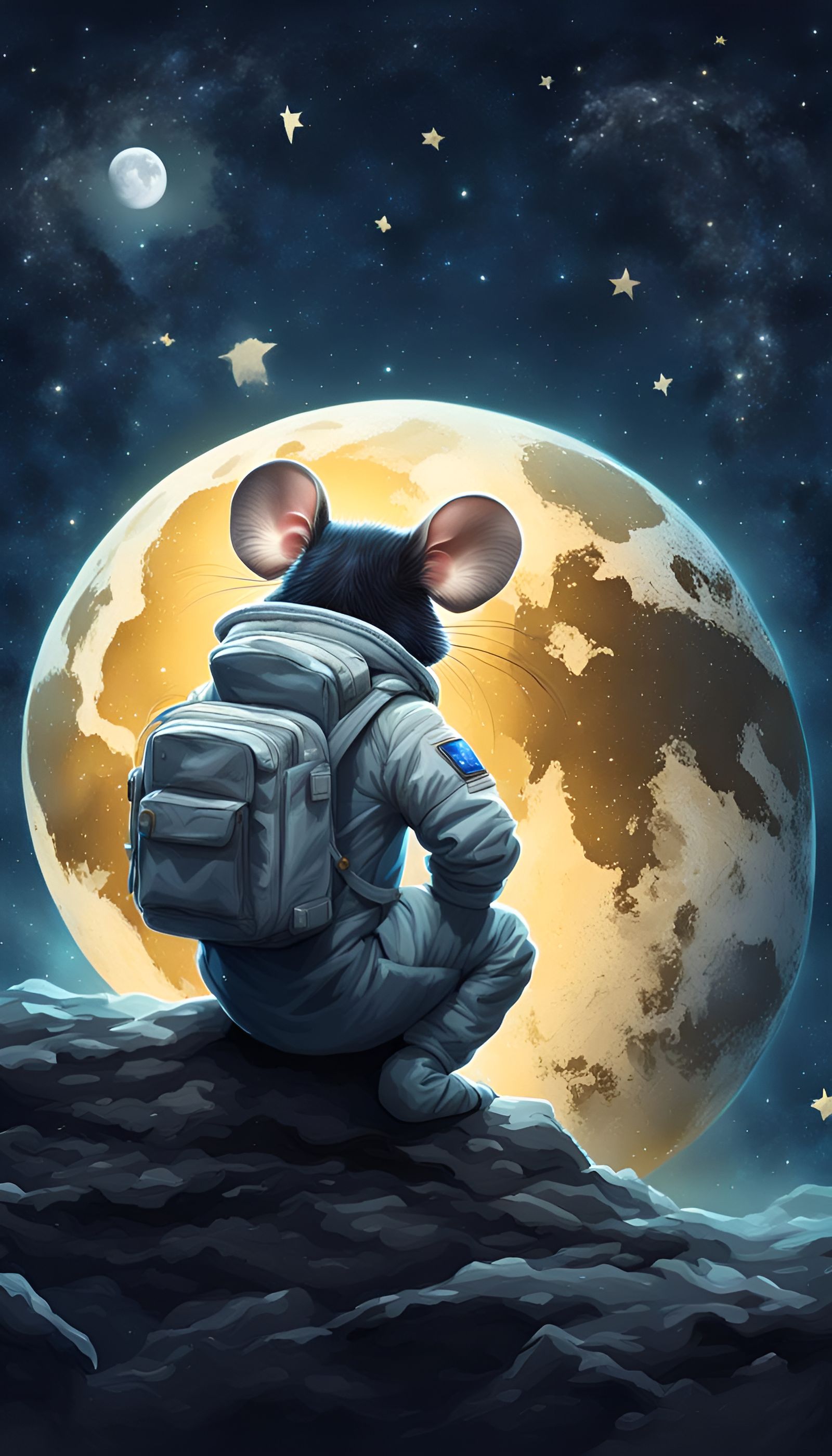 Mouse Astronaut and Moon Cheese: Fantasy Digital Art