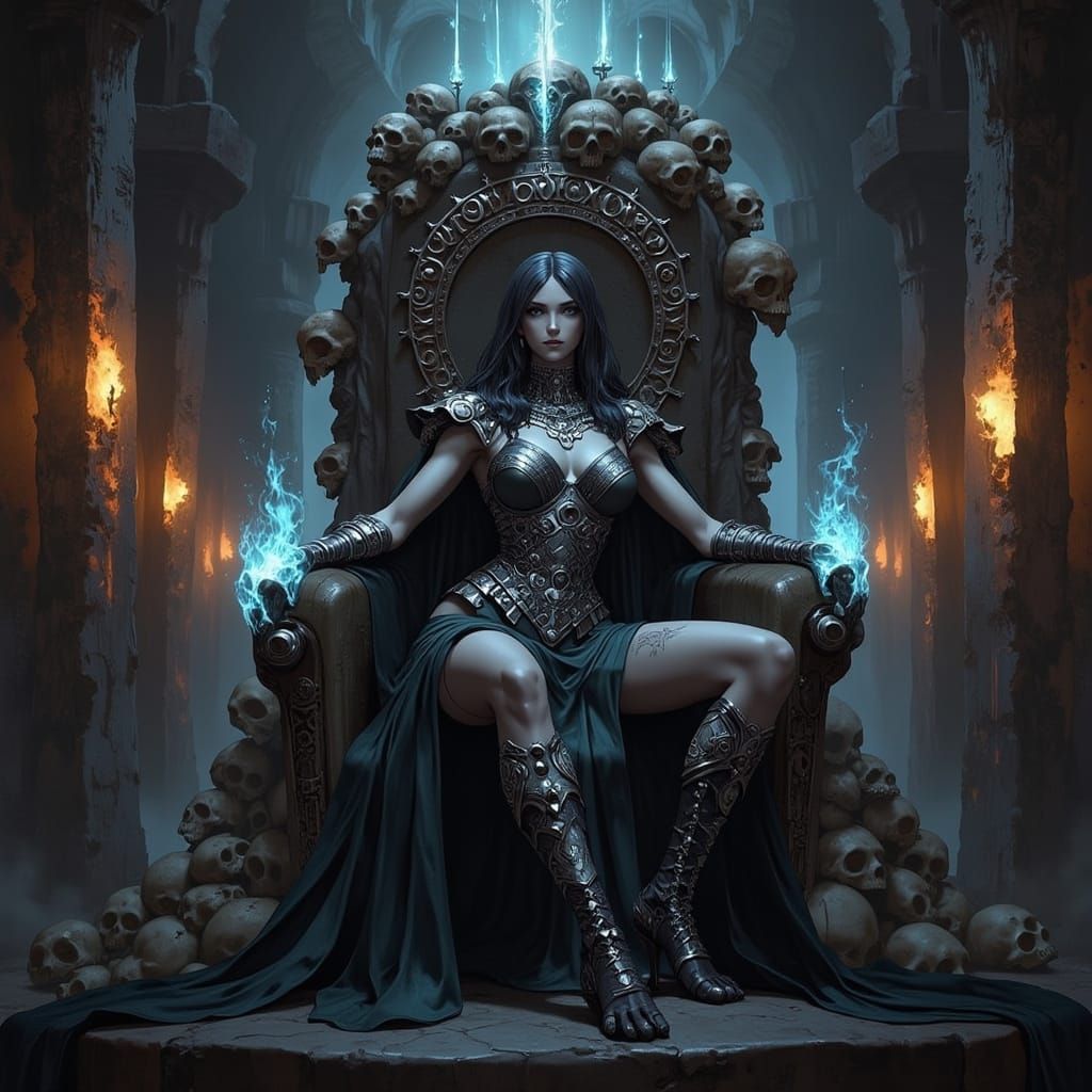 Drow Warrior Queen on Skull Throne