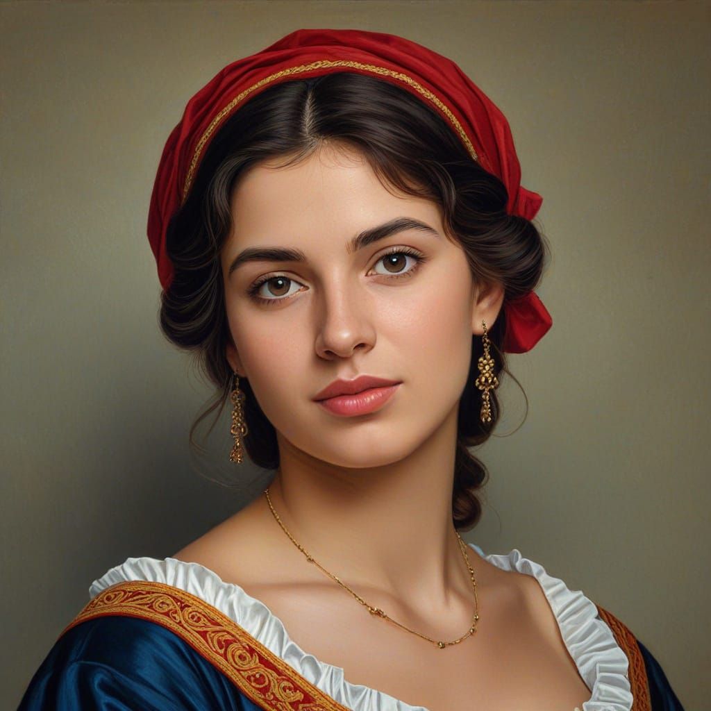 Valencian Woman Portrait in Raphael Oil Painting Style