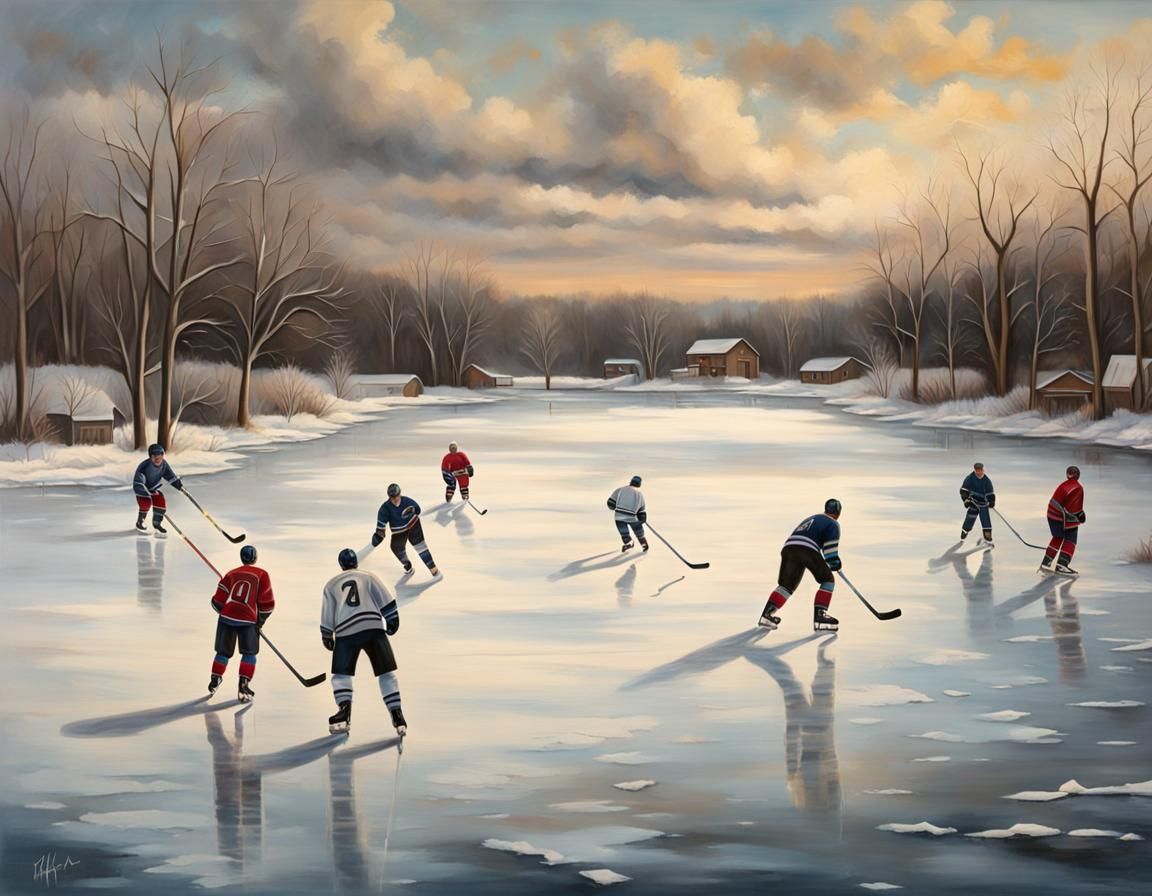 Nostalgic Hockey Game on a Frozen Pond