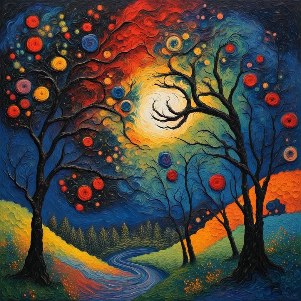 Windy Night: Impasto Oil Painting in Abstract Style