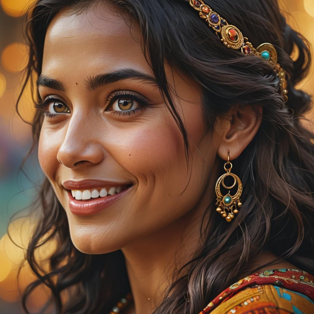 Mysterious Gypsy Woman Portrait in Retro Style