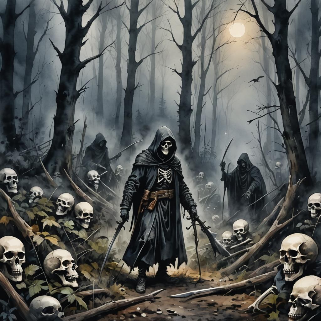 Skulls and Bones in a Dark Forest
