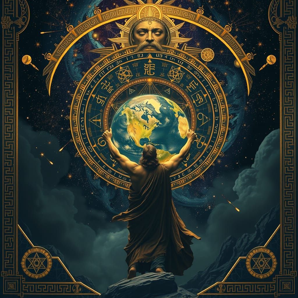 Cosmic Atlas Holds the Flat Earth in Ancient, Mystical Pose