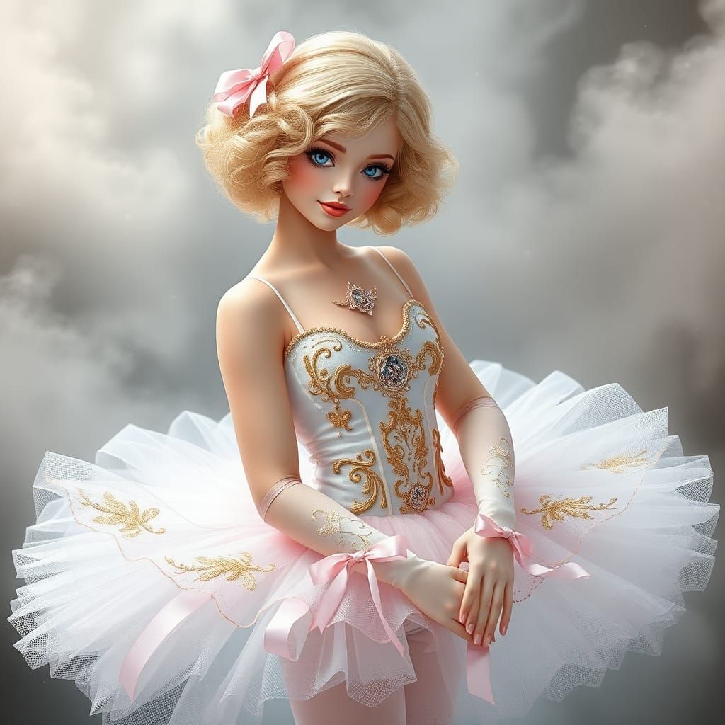 Ethereal Ballerina in Dreamy Rococo Art Nouveau Style