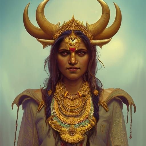 Rakshasi Portrait in Palace with Buffalo Horns