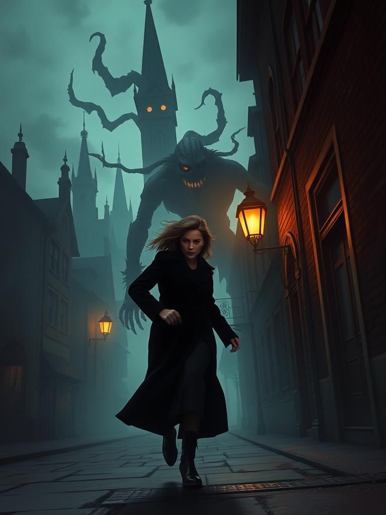 Frightened Woman in Gothic Horror Alleyway