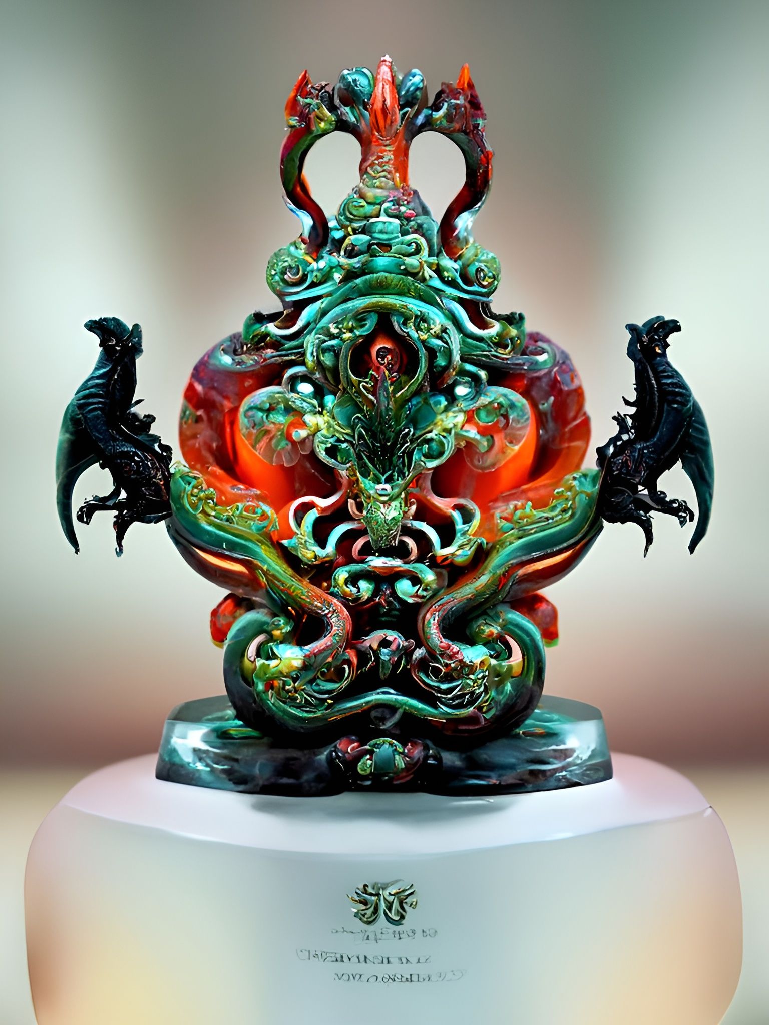 Ornate Jade Dragon Statuette: Mythical Folklore