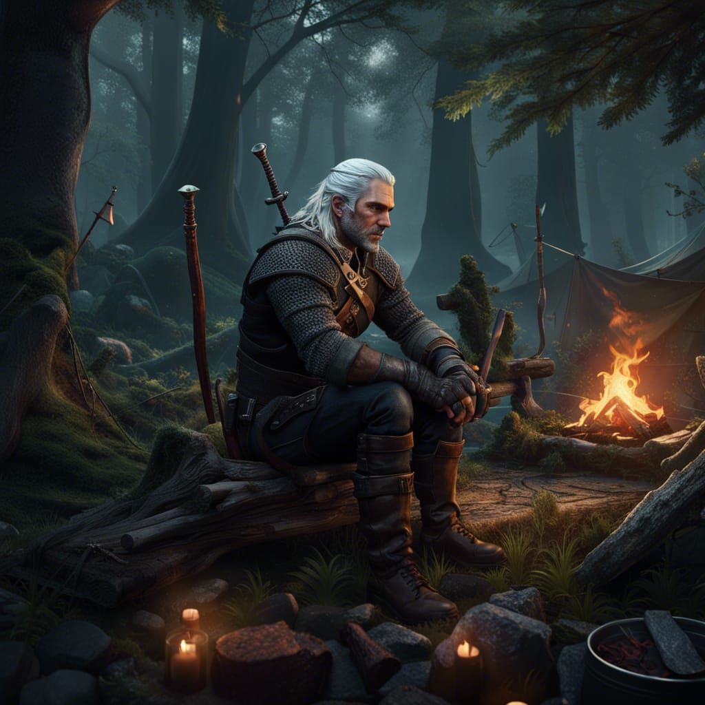 Camping Scene in Forest: Fantasy Concept Art