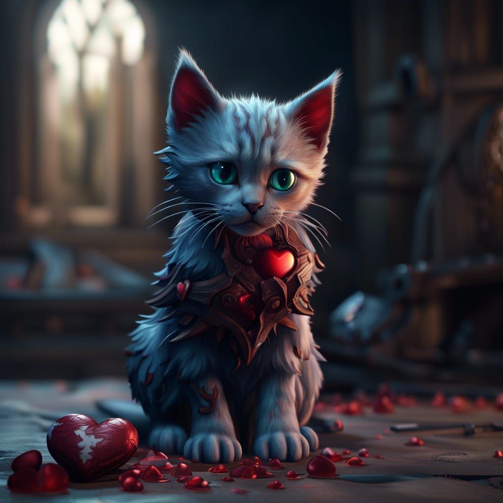 Sad Kitten with Broken Heart: Matte Painting
