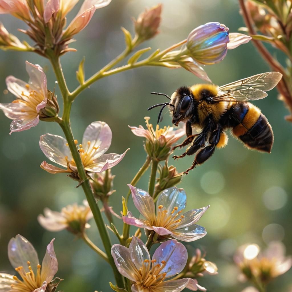 Glass Bumblebee on Exotic Flower: Photorealistic Macro