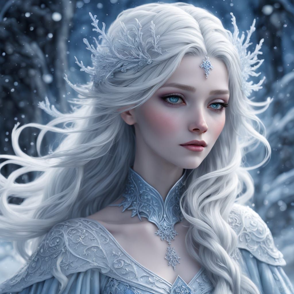 Ethereal Snow Queen in Art Nouveau Style
